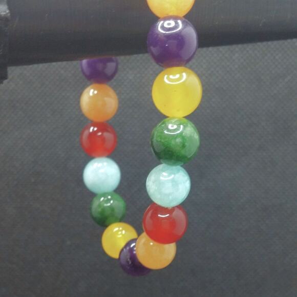 Multicolor Gemstone Bracelet Handmade 10mm Beaded Colorful Rainbow Stretch NEW - Picture 7 of 13